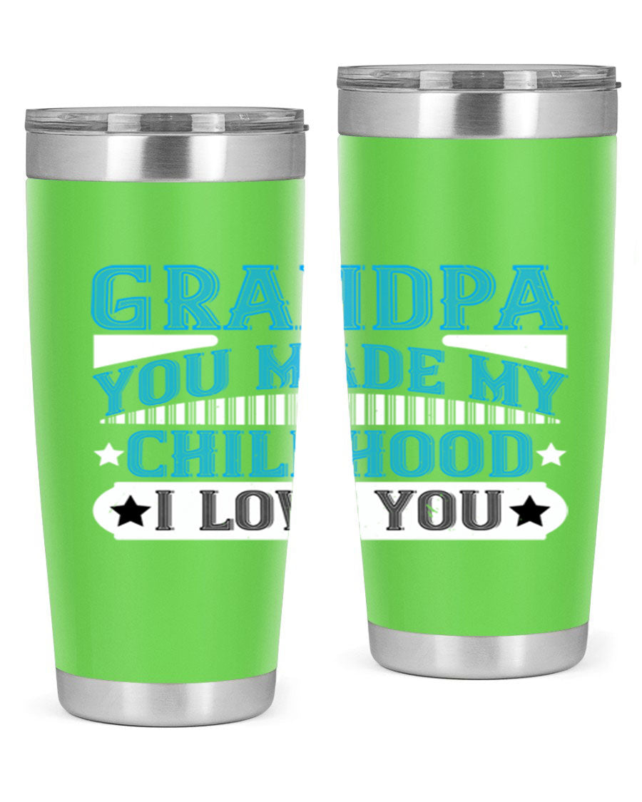 A stylish 20oz and 30oz stainless steel tumbler with a heartfelt message for grandpa, showcasing its double wall vacuum design.