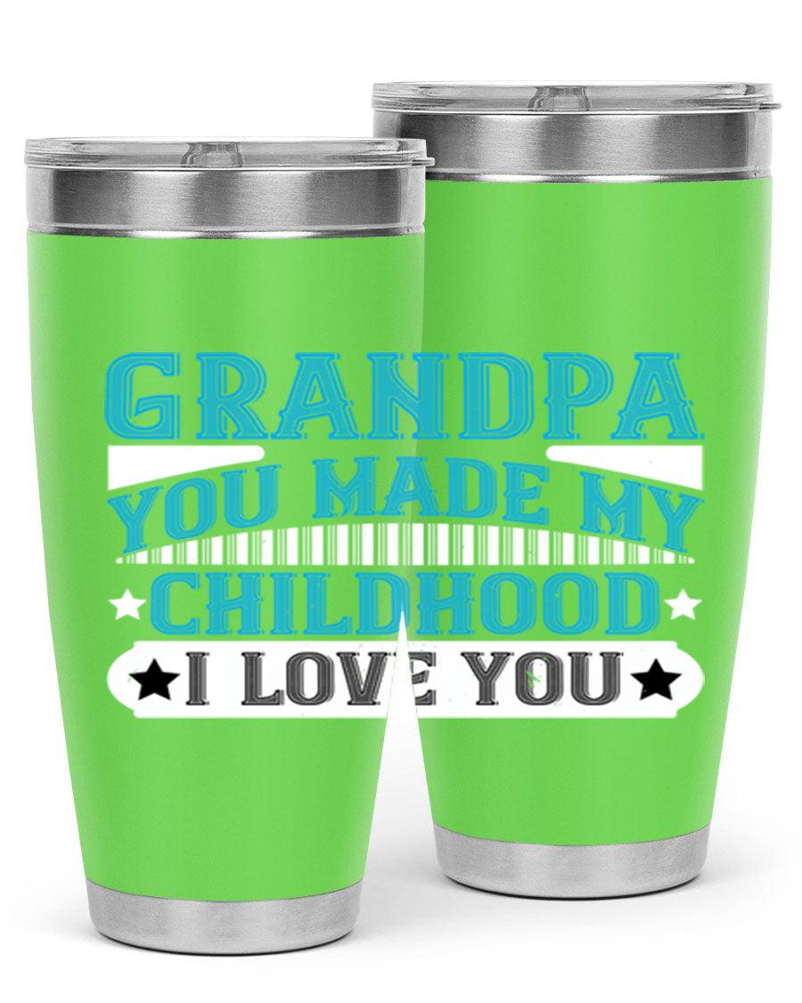 A stylish 20oz and 30oz stainless steel tumbler with a heartfelt message for grandpa, showcasing its double wall vacuum design.