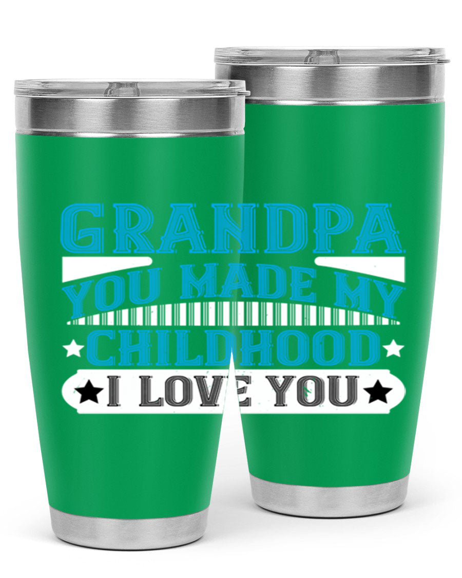 A stylish 20oz and 30oz stainless steel tumbler with a heartfelt message for grandpa, showcasing its double wall vacuum design.