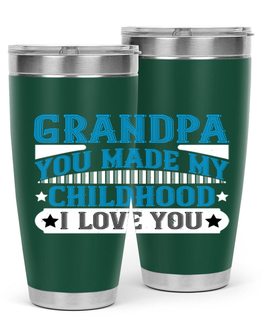 A stylish 20oz and 30oz stainless steel tumbler with a heartfelt message for grandpa, showcasing its double wall vacuum design.