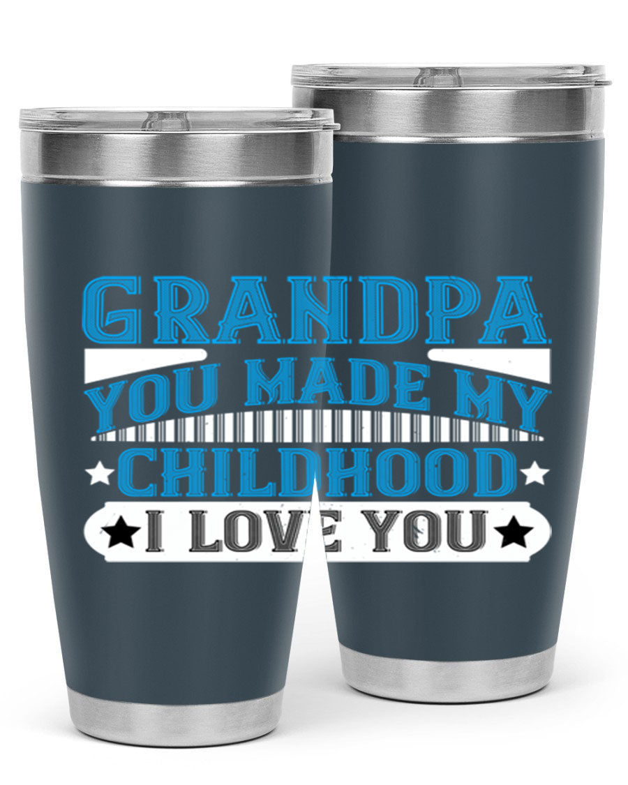A stylish 20oz and 30oz stainless steel tumbler with a heartfelt message for grandpa, showcasing its double wall vacuum design.