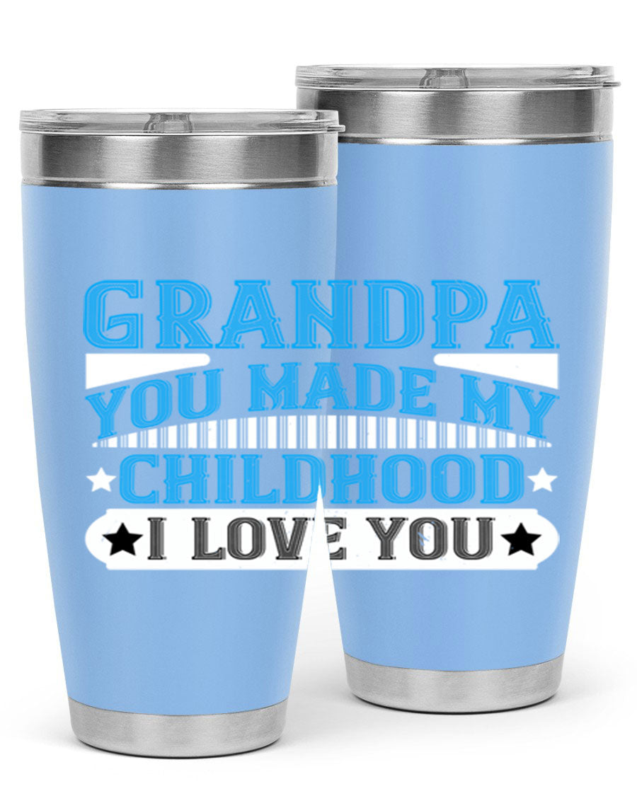A stylish 20oz and 30oz stainless steel tumbler with a heartfelt message for grandpa, showcasing its double wall vacuum design.