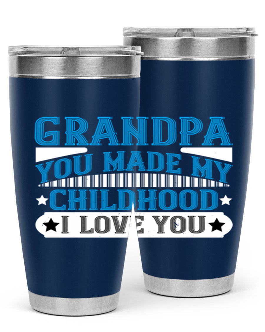 A stylish 20oz and 30oz stainless steel tumbler with a heartfelt message for grandpa, showcasing its double wall vacuum design.