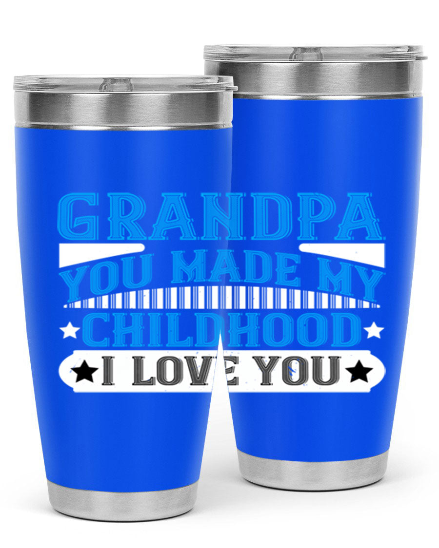 A stylish 20oz and 30oz stainless steel tumbler with a heartfelt message for grandpa, showcasing its double wall vacuum design.