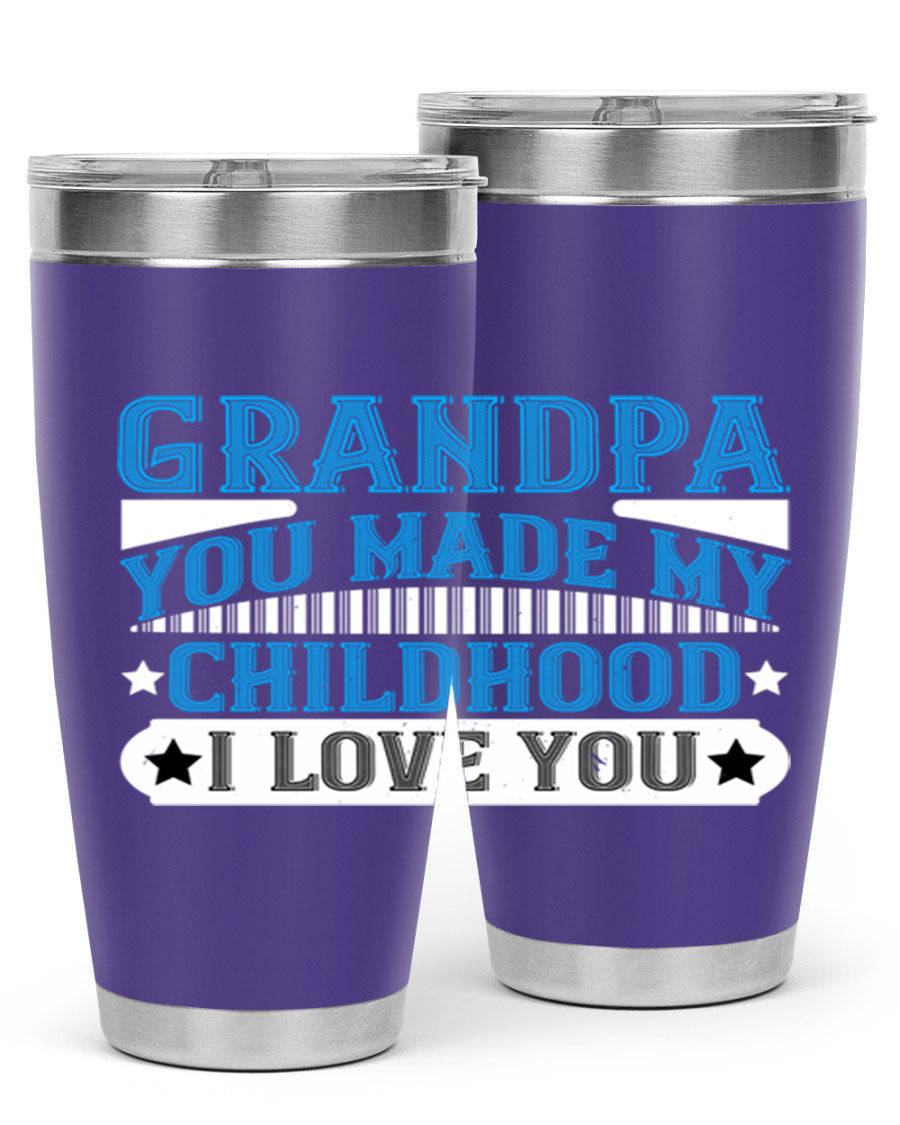 A stylish 20oz and 30oz stainless steel tumbler with a heartfelt message for grandpa, showcasing its double wall vacuum design.