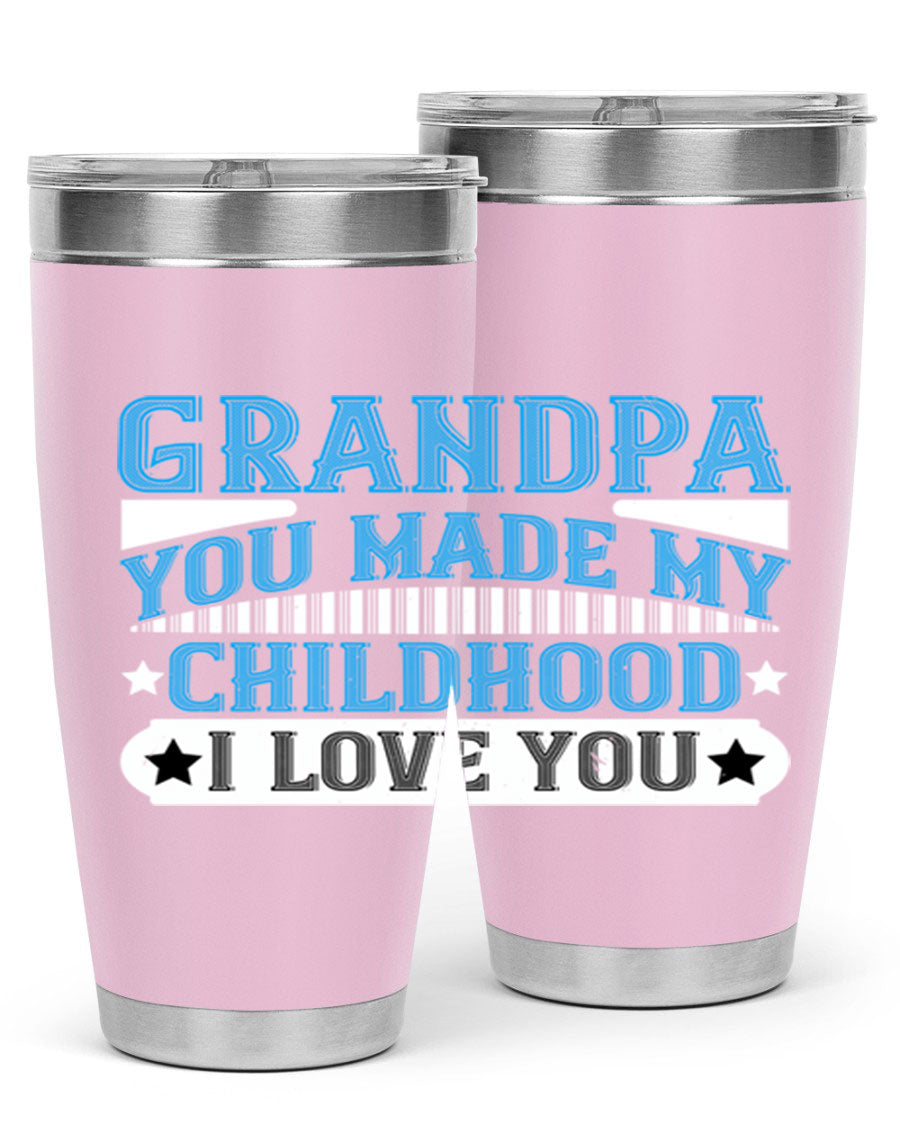 A stylish 20oz and 30oz stainless steel tumbler with a heartfelt message for grandpa, showcasing its double wall vacuum design.