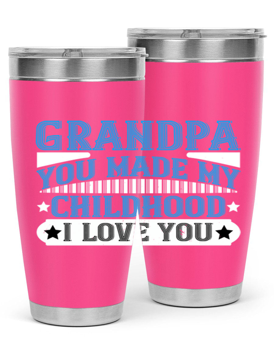 A stylish 20oz and 30oz stainless steel tumbler with a heartfelt message for grandpa, showcasing its double wall vacuum design.