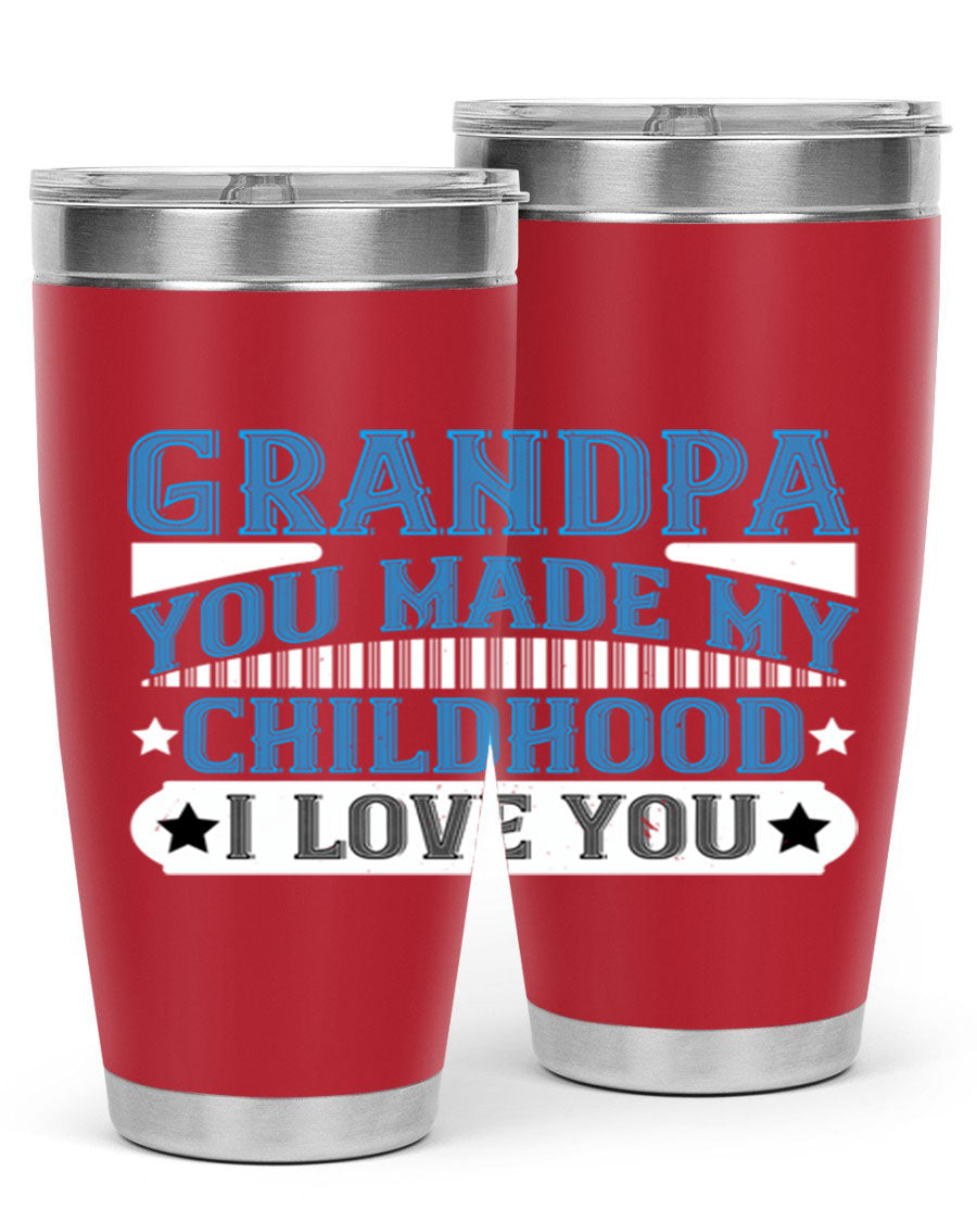 A stylish 20oz and 30oz stainless steel tumbler with a heartfelt message for grandpa, showcasing its double wall vacuum design.