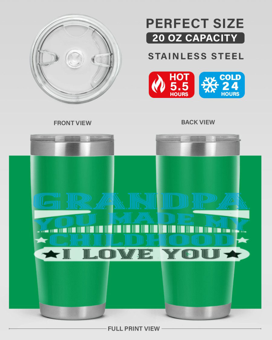 A stylish 20oz and 30oz stainless steel tumbler with a heartfelt message for grandpa, showcasing its double wall vacuum design.