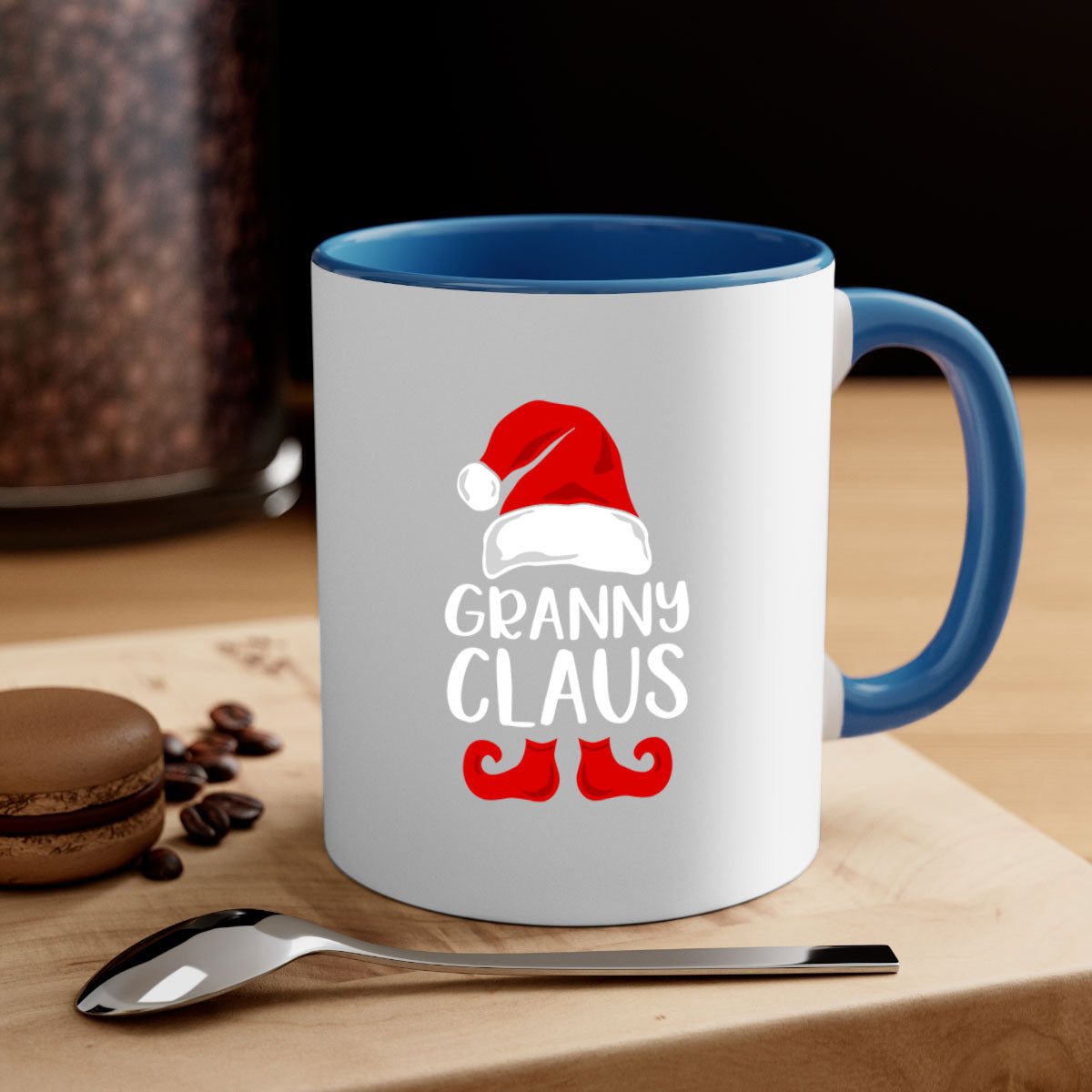 Granny Claus Style 49# Christmas Mug with colorful handle and glossy finish, perfect for holiday beverages.