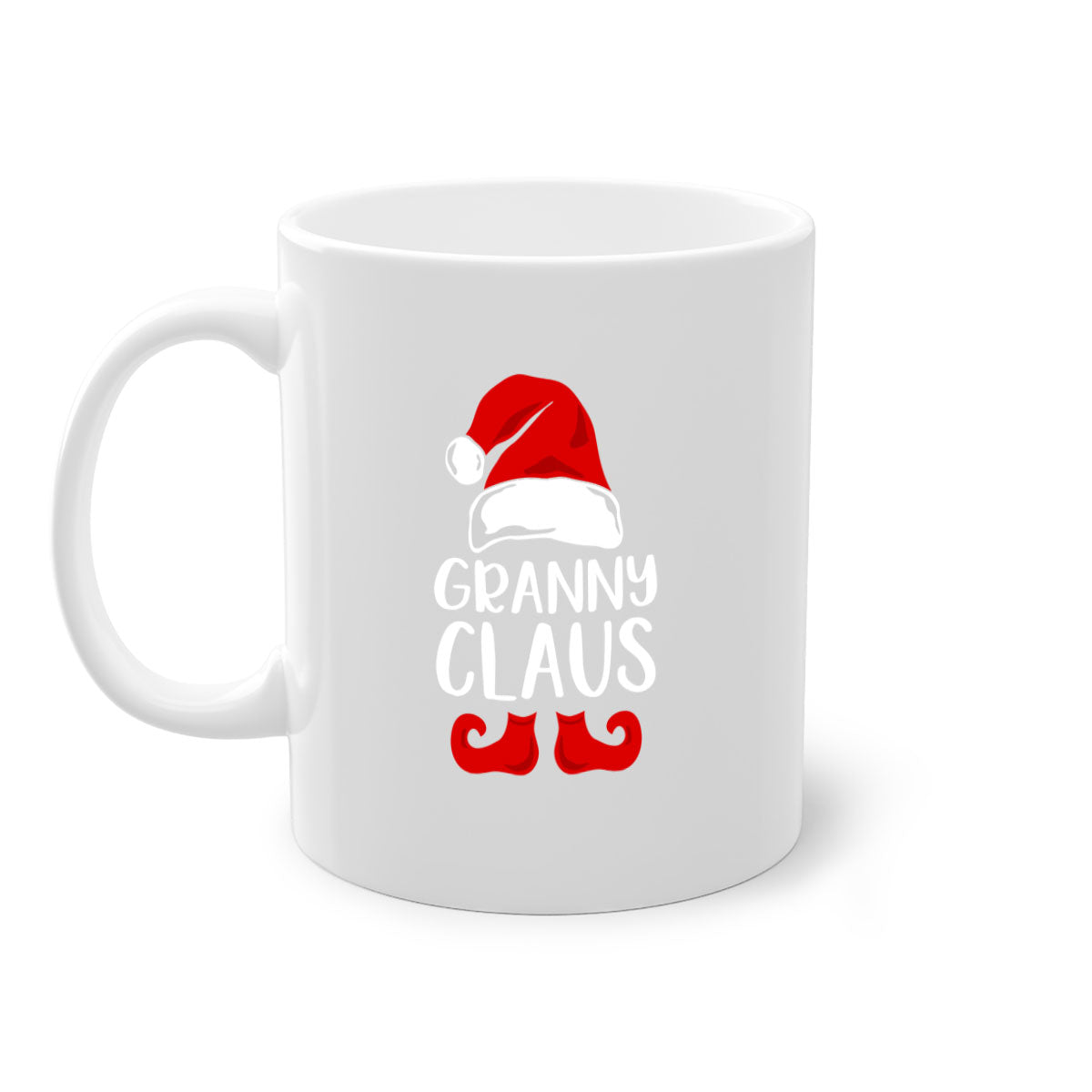 Granny Claus Style 49# Christmas Mug with colorful handle and glossy finish, perfect for holiday beverages.