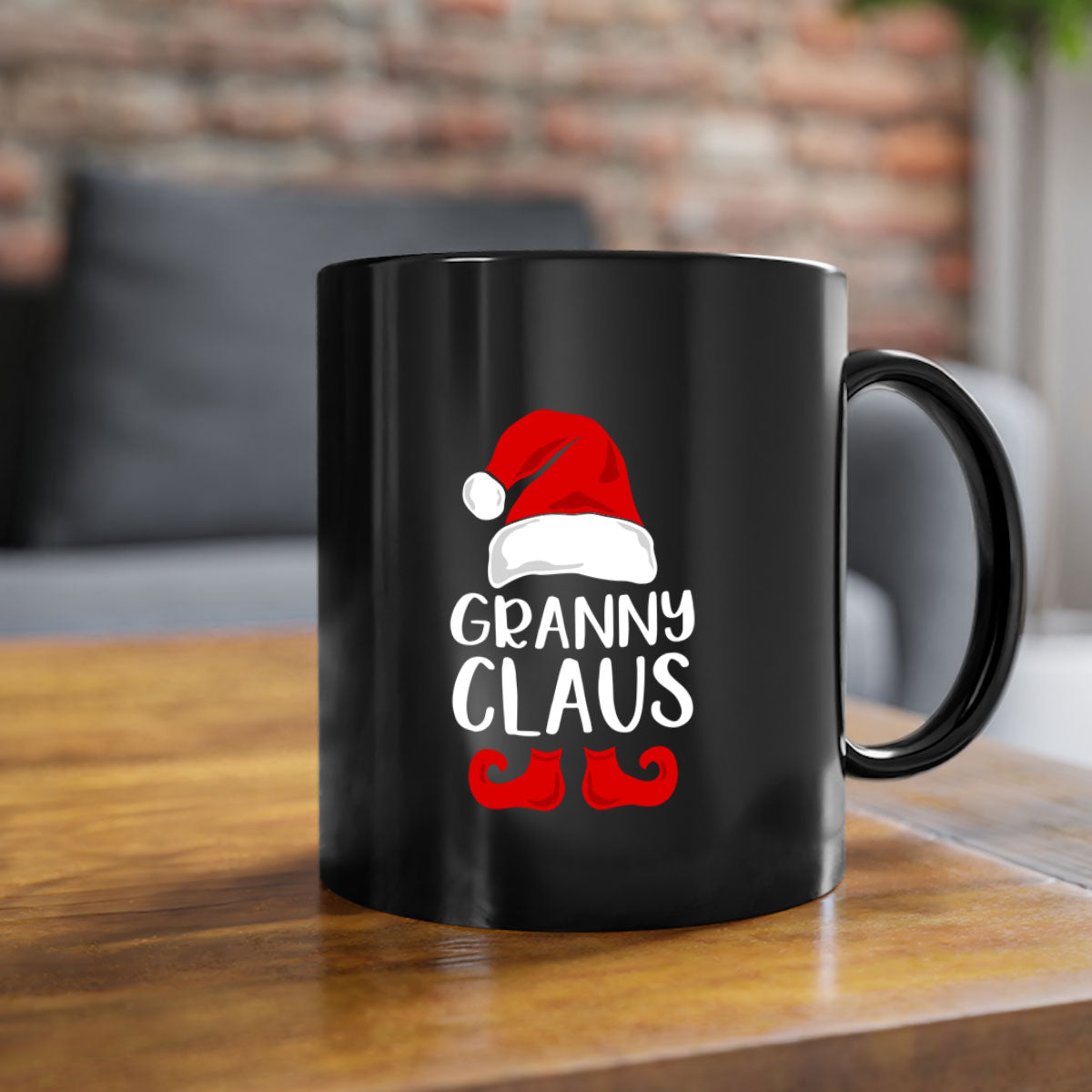 Granny Claus Style 49# Christmas Mug with colorful handle and glossy finish, perfect for holiday beverages.