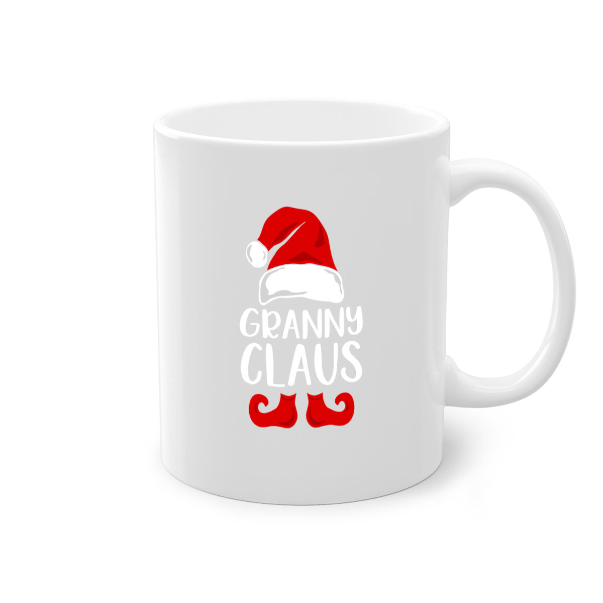 Grannyclaus Style 11# Christmas Mug with colored handle and glossy finish, available in multiple colors and sizes.