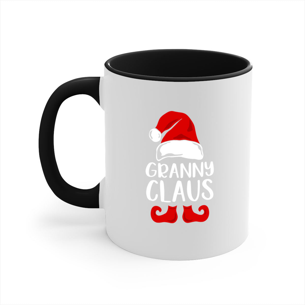Grannyclaus Style 11# Christmas Mug with colored handle and glossy finish, available in multiple colors and sizes.