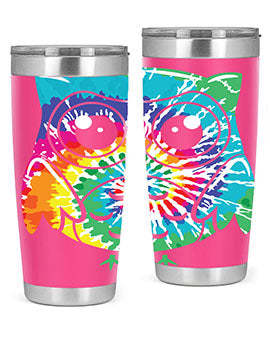 Graphic Owl Tiedye Tumblers showcasing vibrant colors and double wall stainless steel design, perfect for hot and cold beverages.