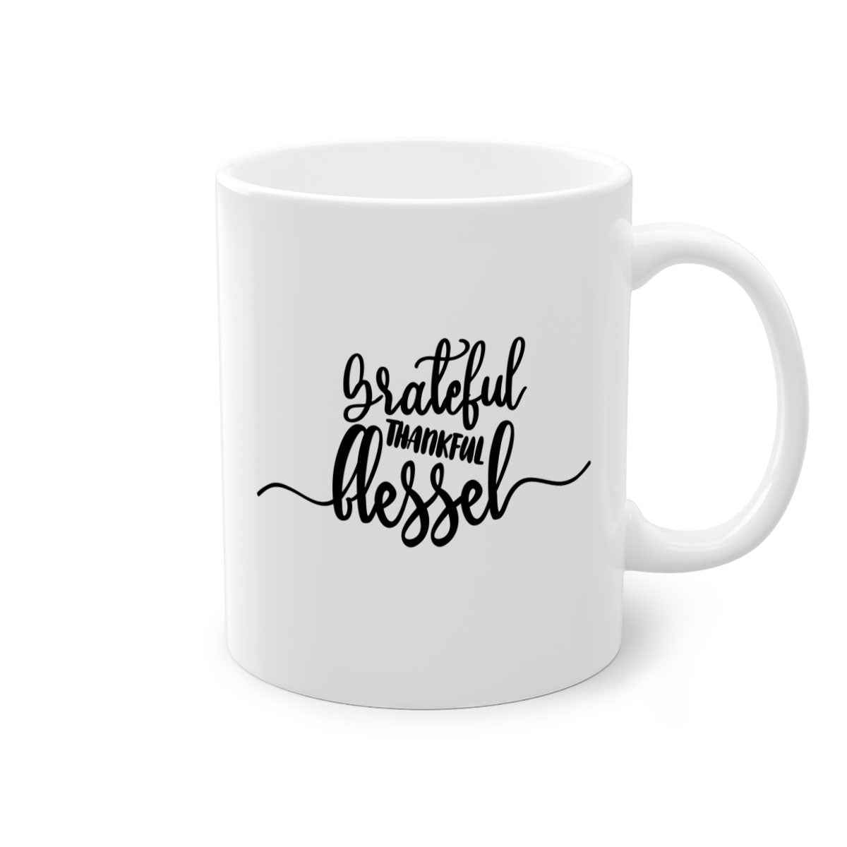 Grateful Thankful Blessed Mug with a glossy finish and colored handle, available in multiple colors and sizes.