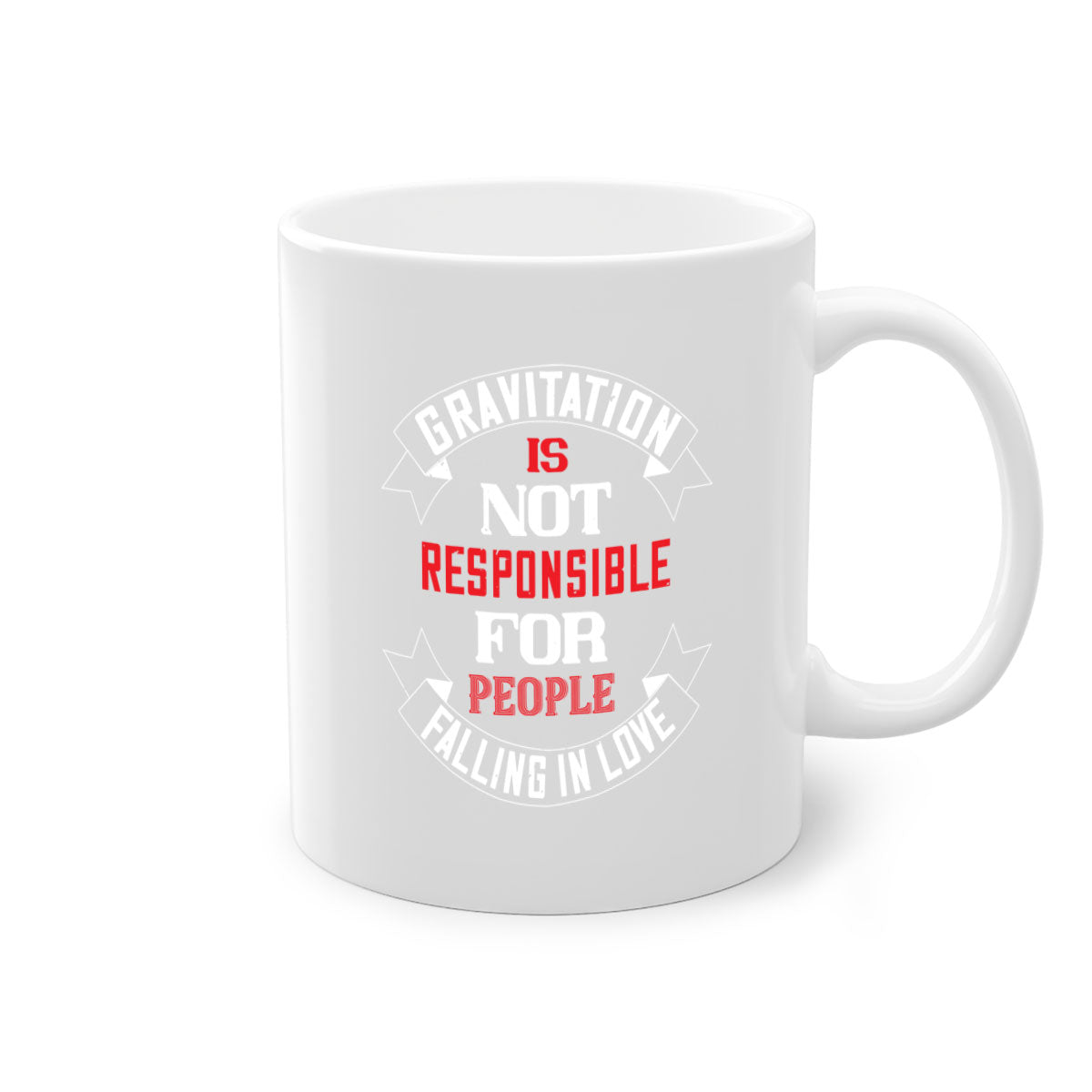 Gravitation is Not Responsible 61# Mug with colorful handle and glossy finish, available in multiple colors.