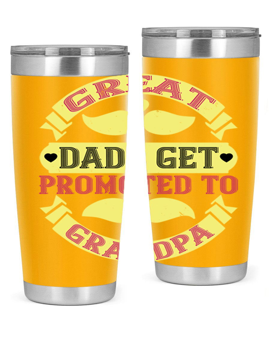 Great Dads Get Promoted 20oz tumbler made of stainless steel with a drink-thru lid, featuring a stylish design for hot and cold beverages.