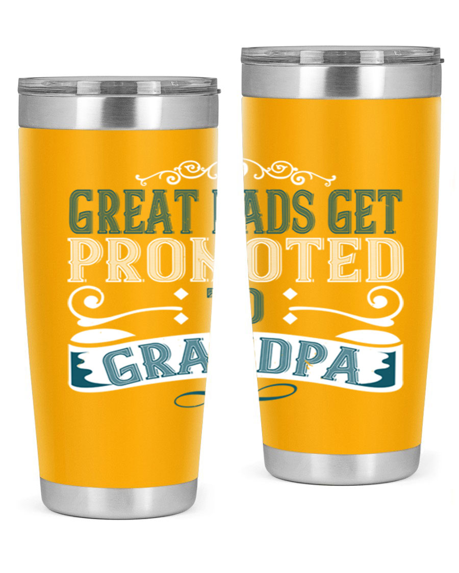 Great Dads Get Promoted to Grandpa 20oz Tumbler, double wall vacuum stainless steel with copper lining, featuring a drink-thru lid.