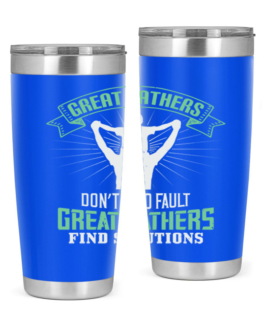 Great Fathers Don’t Find Fault 20oz Tumbler made of stainless steel with a drink-thru lid, featuring a heartfelt message for Father's Day.
