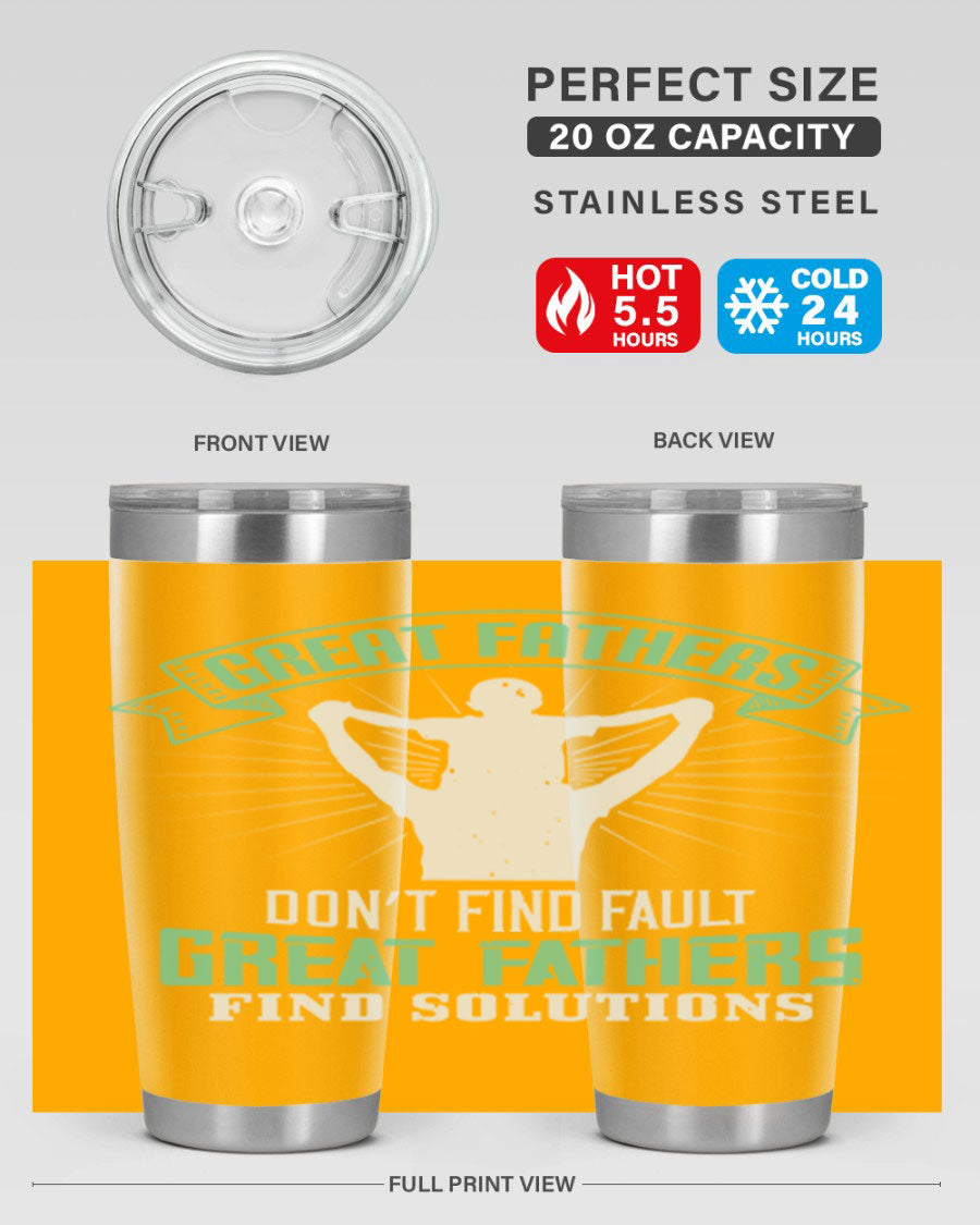 Great Fathers Don’t Find Fault 20oz Tumbler made of stainless steel with a drink-thru lid, featuring a heartfelt message for Father's Day.