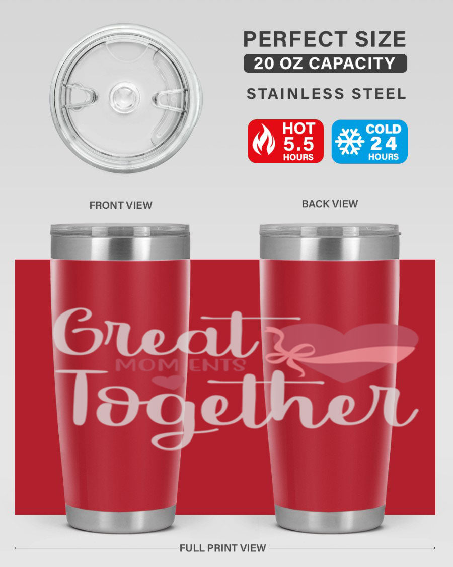 Great Mom-ents Together 20oz Tumbler in stainless steel with a drink-thru lid, showcasing its sleek design and durability.