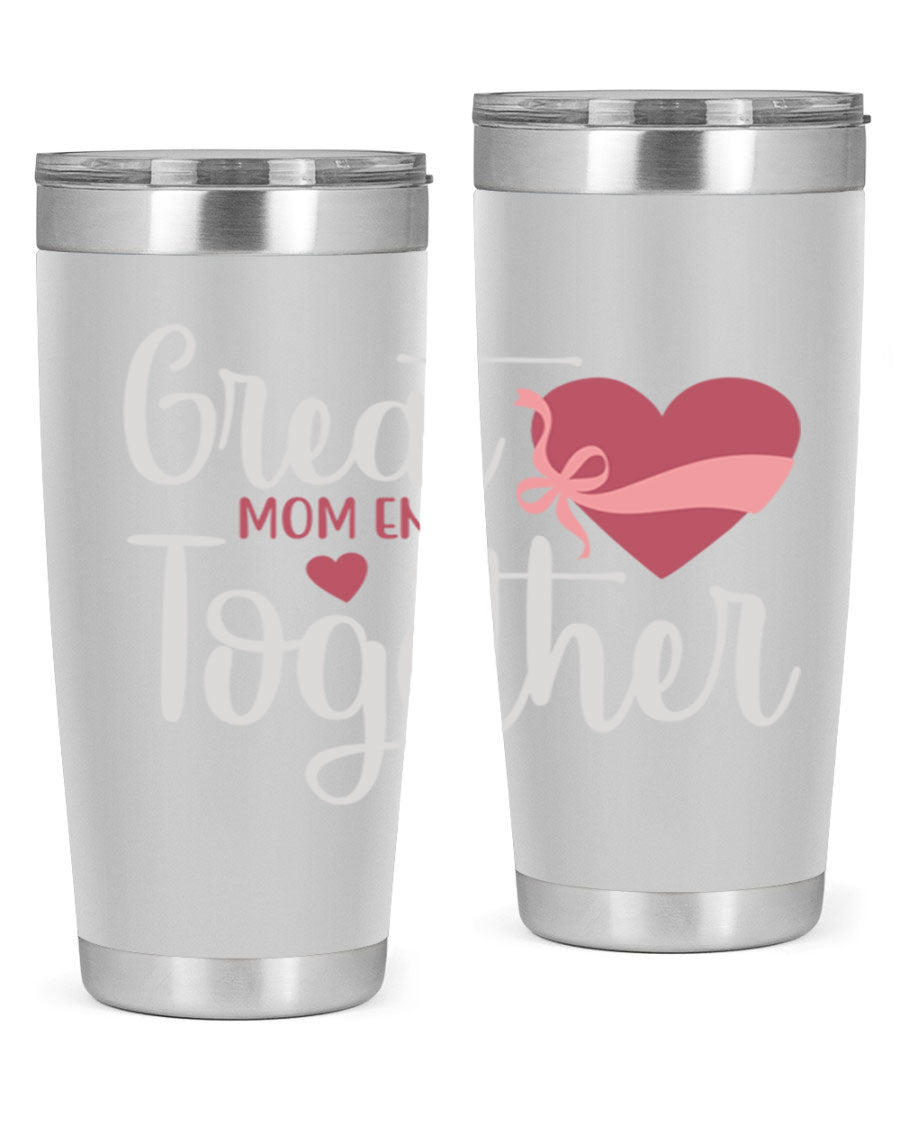 Great Mom-ents Together 20oz Tumbler in stainless steel with a drink-thru lid, showcasing its sleek design and durability.
