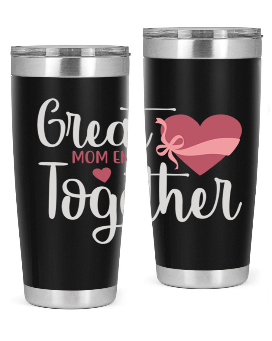 Great Mom-ents Together 20oz Tumbler in stainless steel with a drink-thru lid, showcasing its sleek design and durability.