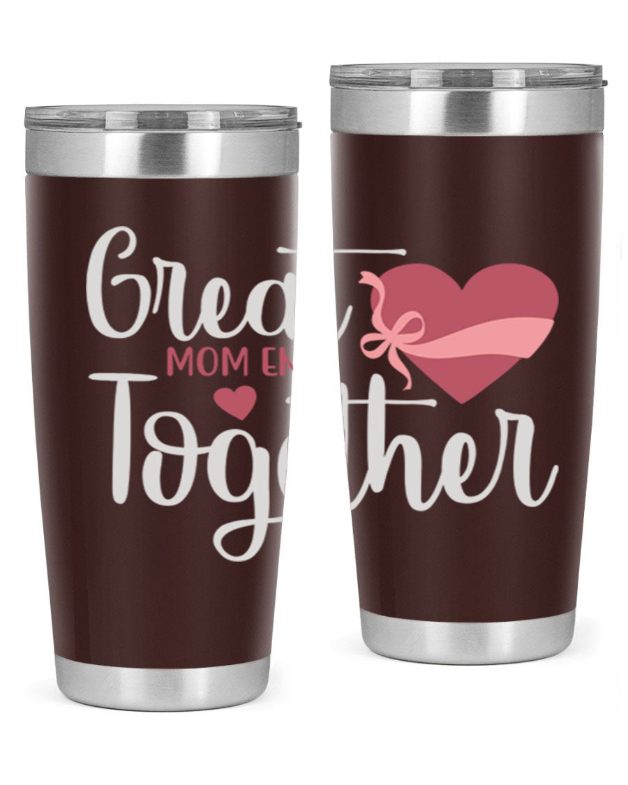 Great Mom-ents Together 20oz Tumbler in stainless steel with a drink-thru lid, showcasing its sleek design and durability.
