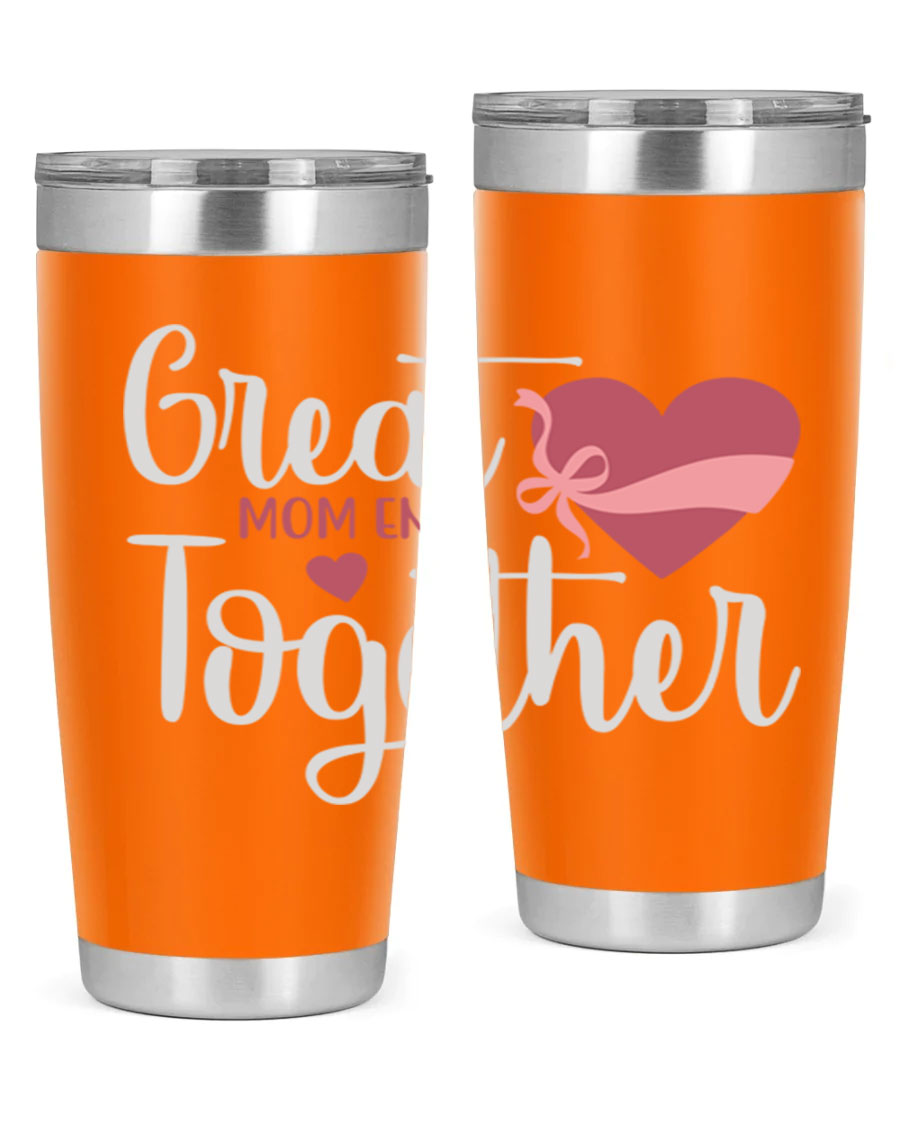 Great Mom-ents Together 20oz Tumbler in stainless steel with a drink-thru lid, showcasing its sleek design and durability.