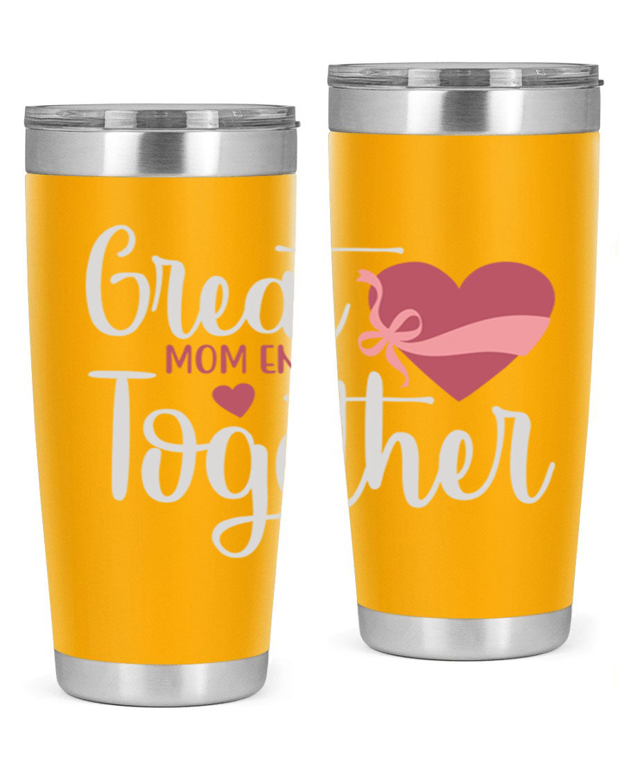 Great Mom-ents Together 20oz Tumbler in stainless steel with a drink-thru lid, showcasing its sleek design and durability.