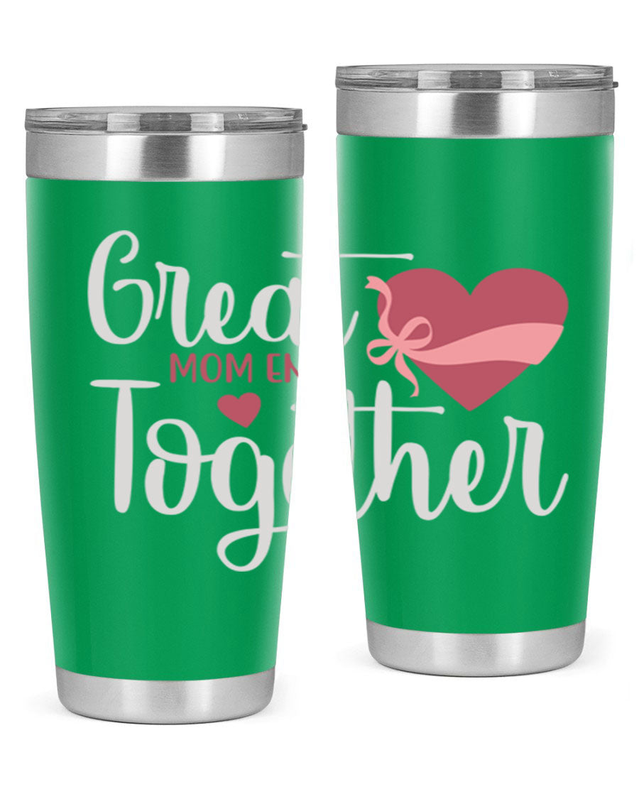 Great Mom-ents Together 20oz Tumbler in stainless steel with a drink-thru lid, showcasing its sleek design and durability.