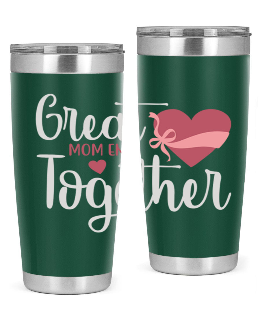 Great Mom-ents Together 20oz Tumbler in stainless steel with a drink-thru lid, showcasing its sleek design and durability.