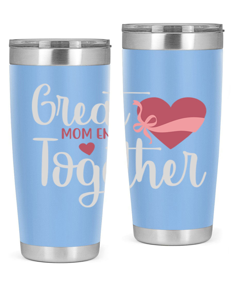 Great Mom-ents Together 20oz Tumbler in stainless steel with a drink-thru lid, showcasing its sleek design and durability.