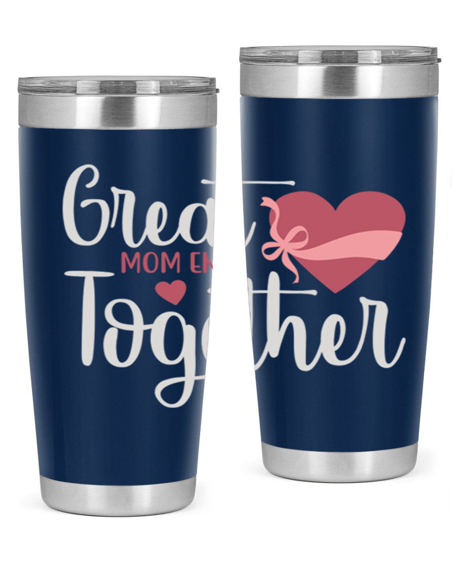 Great Mom-ents Together 20oz Tumbler in stainless steel with a drink-thru lid, showcasing its sleek design and durability.