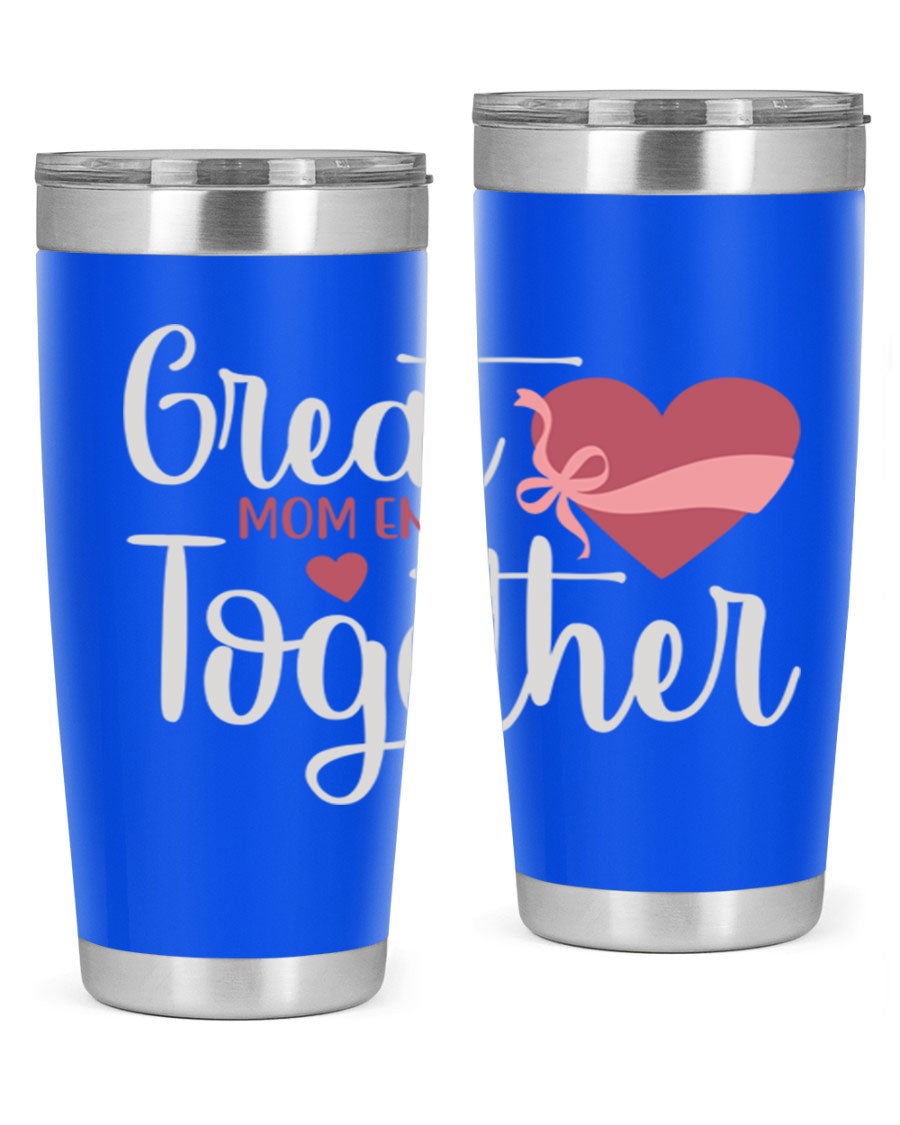 Great Mom-ents Together 20oz Tumbler in stainless steel with a drink-thru lid, showcasing its sleek design and durability.
