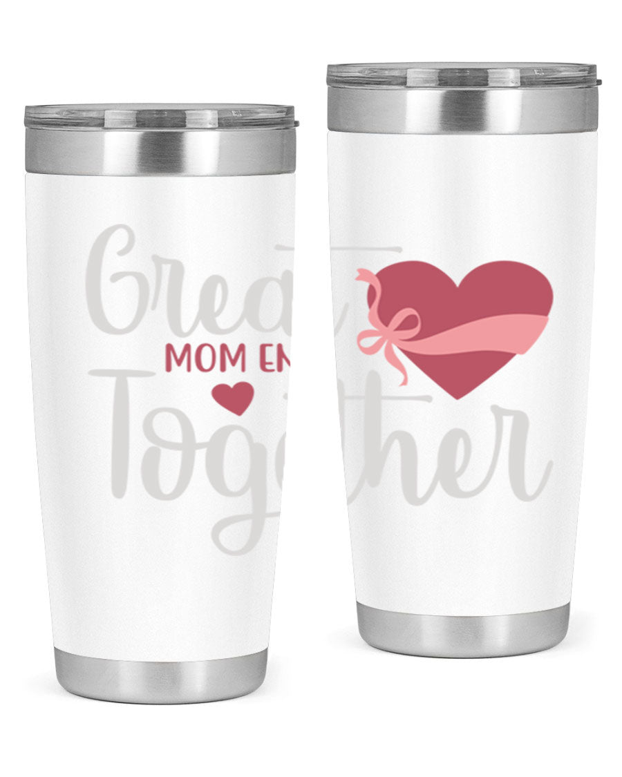 Great Mom-ents Together 20oz Tumbler in stainless steel with a drink-thru lid, showcasing its sleek design and durability.