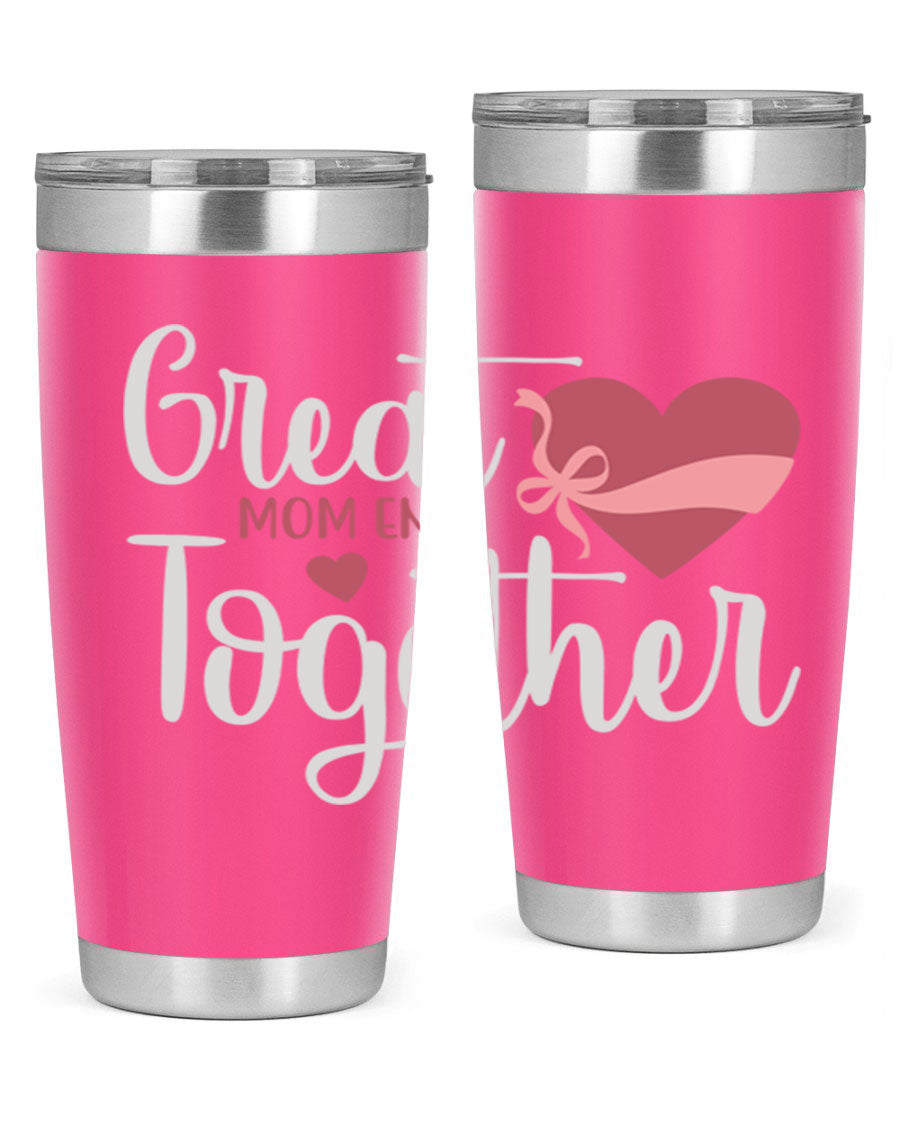 Great Mom-ents Together 20oz Tumbler in stainless steel with a drink-thru lid, showcasing its sleek design and durability.