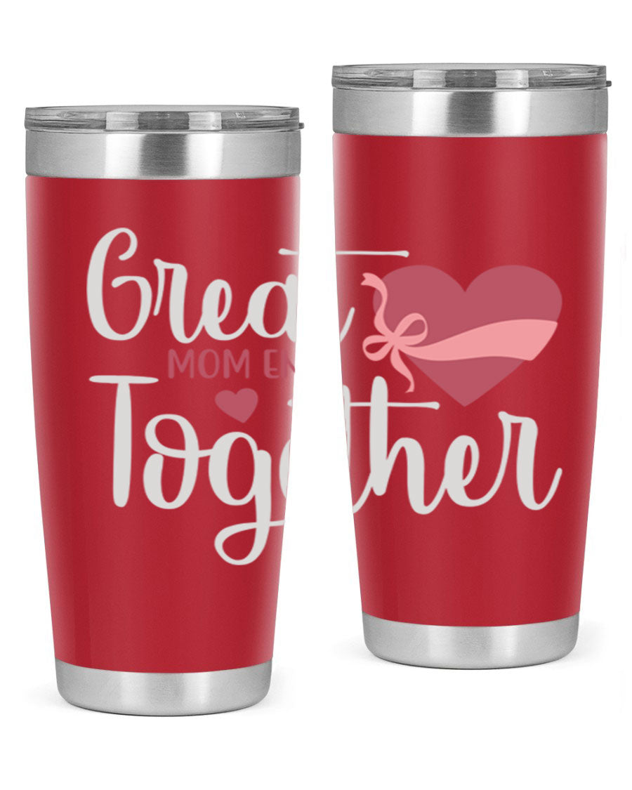 Great Mom-ents Together 20oz Tumbler in stainless steel with a drink-thru lid, showcasing its sleek design and durability.