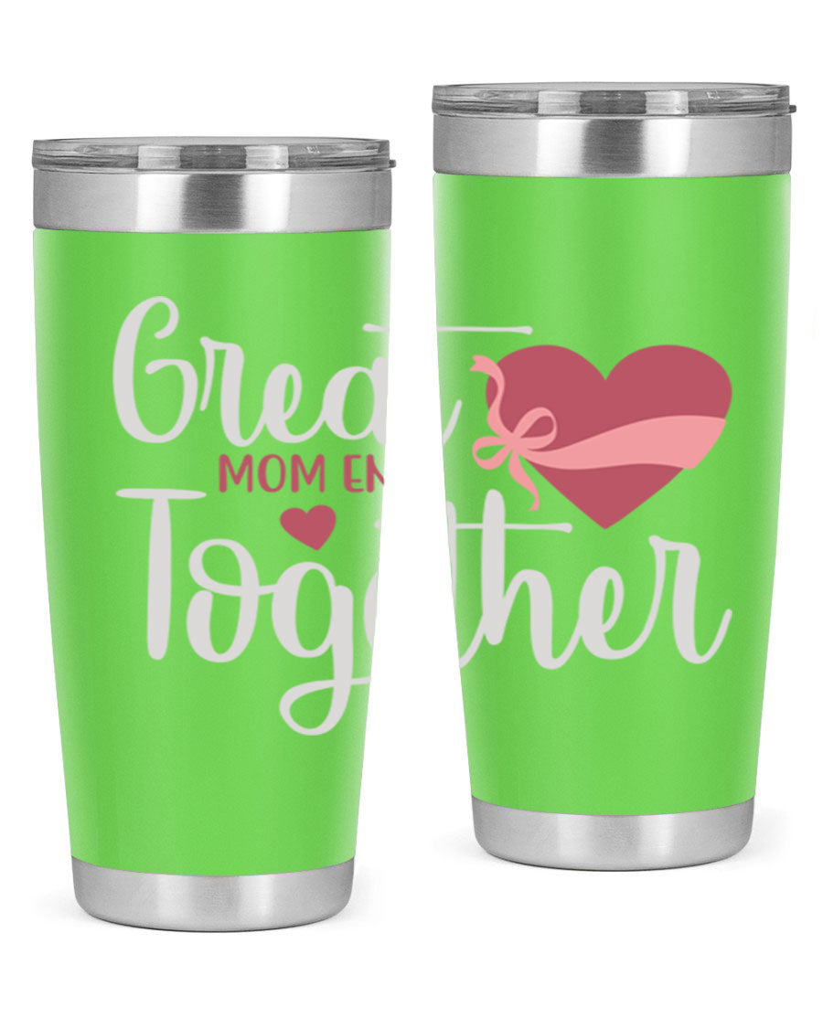 Great Mom-ents Together 20oz Tumbler in stainless steel with a drink-thru lid, showcasing its sleek design and durability.