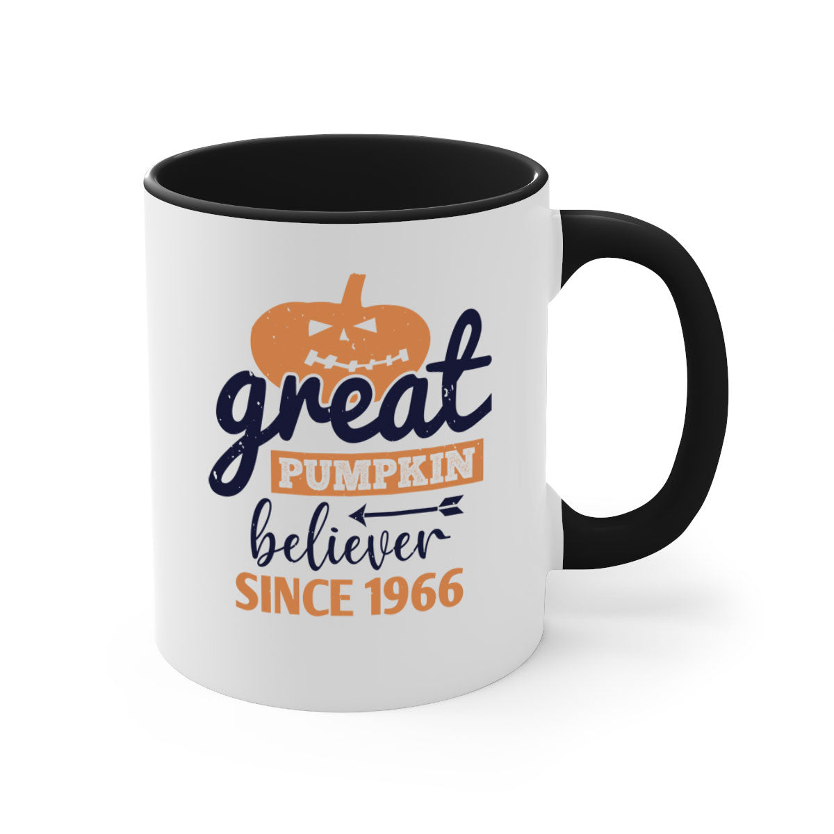 Great Pumpkin Believer Mug featuring a glossy finish, colored handle, and two-tone design, perfect for Halloween celebrations.