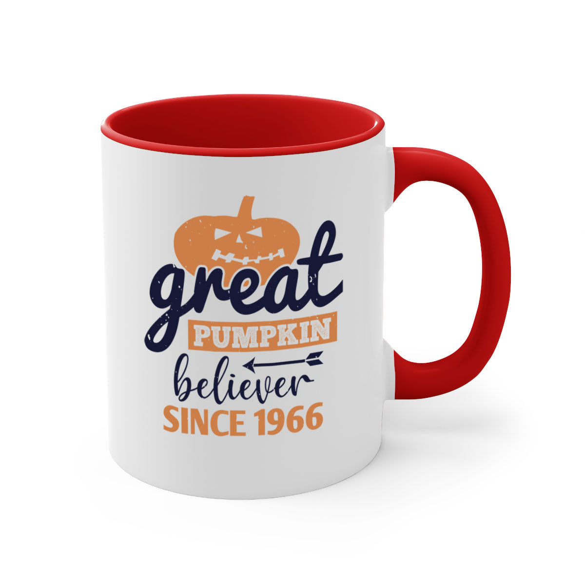 Great Pumpkin Believer Mug featuring a glossy finish, colored handle, and two-tone design, perfect for Halloween celebrations.