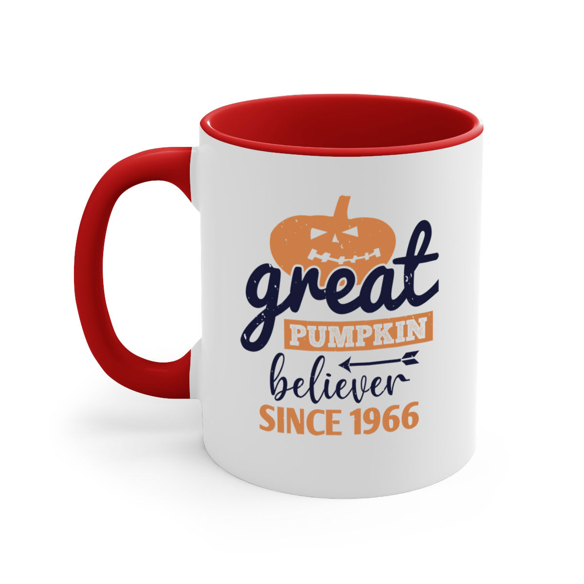 Great Pumpkin Believer Mug featuring a glossy finish, colored handle, and two-tone design, perfect for Halloween celebrations.