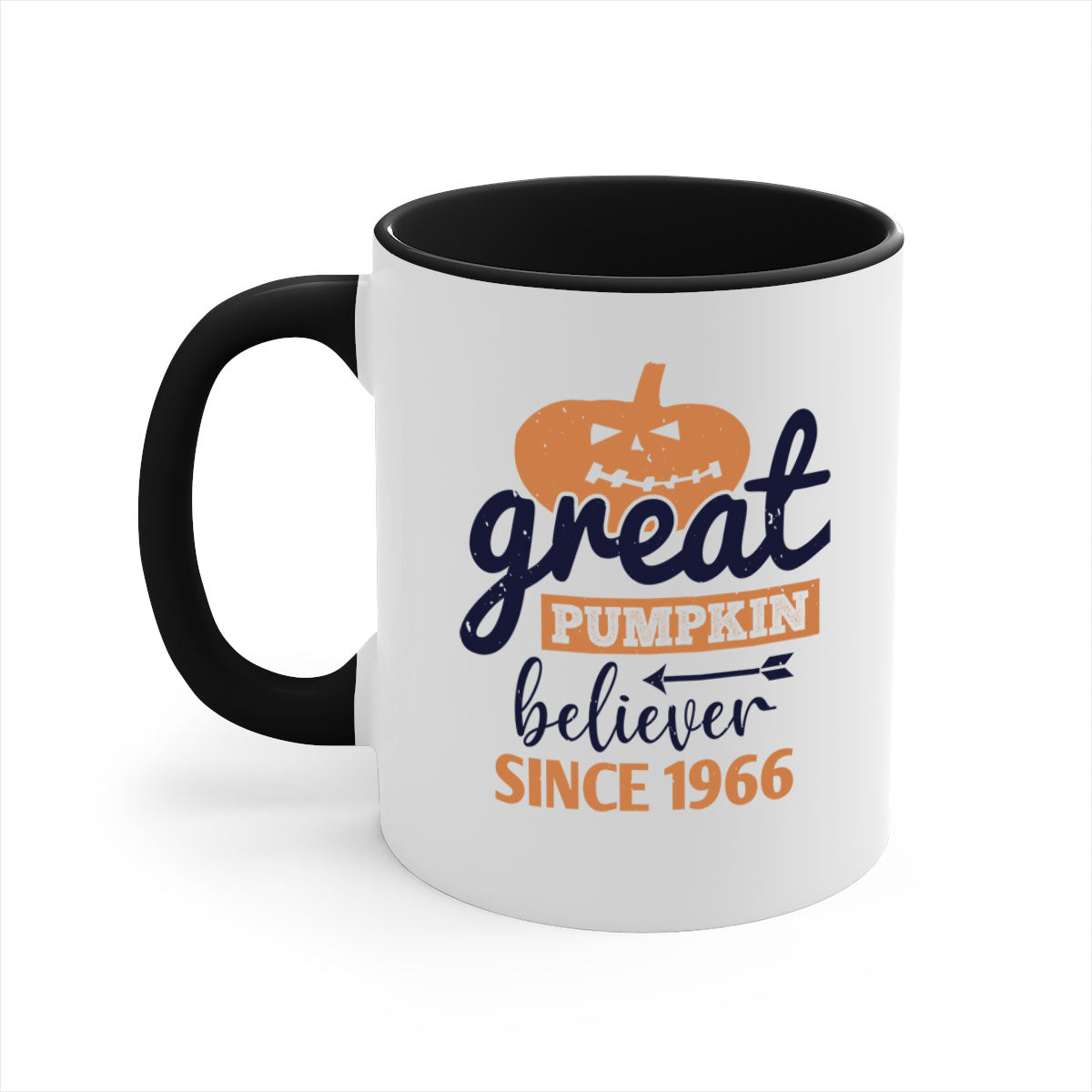 Great Pumpkin Believer Mug featuring a glossy finish, colored handle, and two-tone design, perfect for Halloween celebrations.