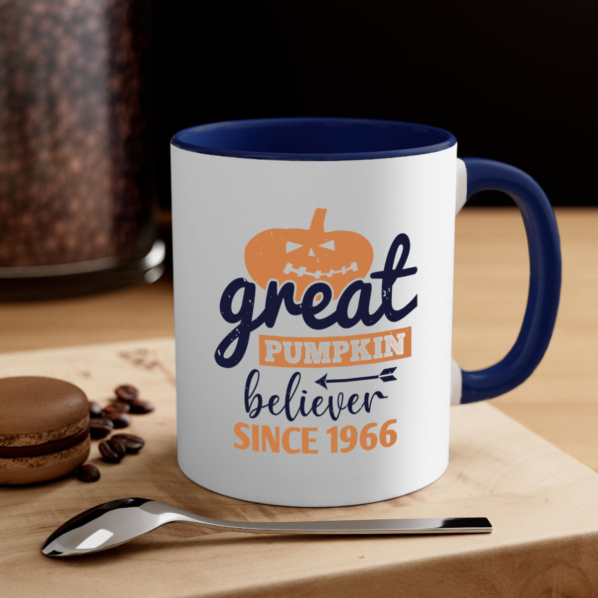 Great Pumpkin Believer Mug featuring a glossy finish, colored handle, and two-tone design, perfect for Halloween celebrations.