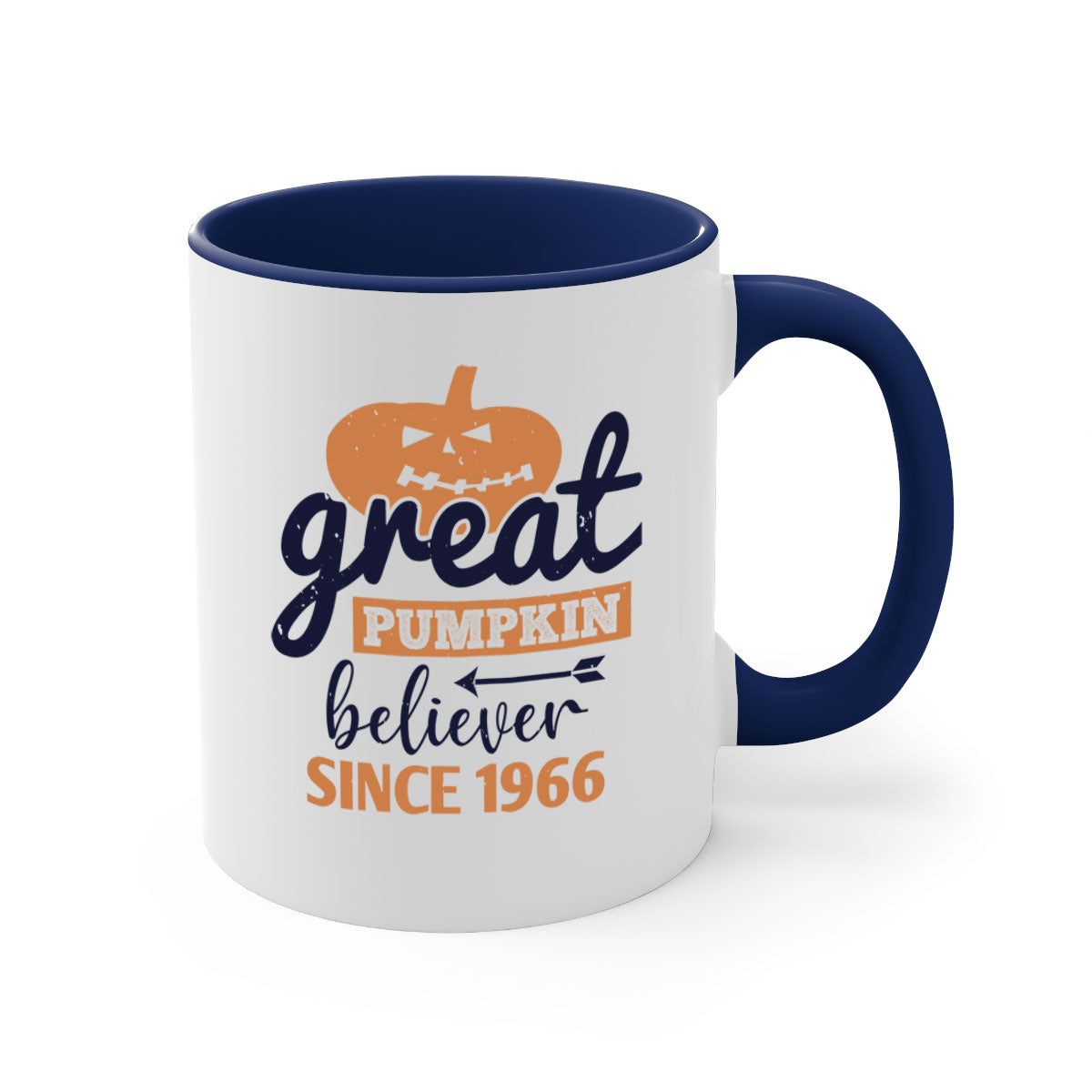 Great Pumpkin Believer Mug featuring a glossy finish, colored handle, and two-tone design, perfect for Halloween celebrations.