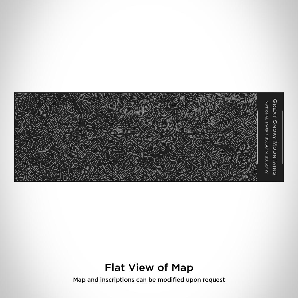 Custom engraved stainless steel cup featuring Great Smoky Mountains map and coordinates in matte black finish.