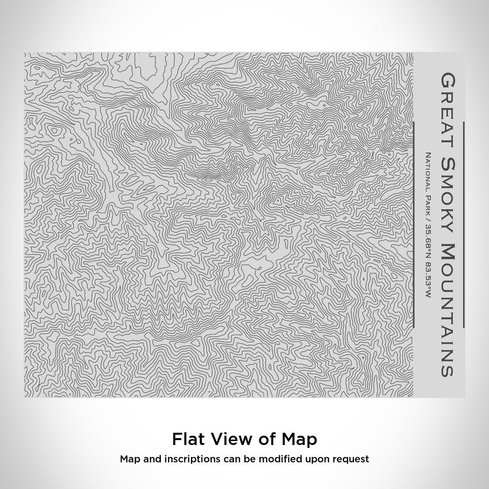 Custom engraved stainless steel bottle featuring a map of Great Smoky Mountains National Park with a bamboo top.