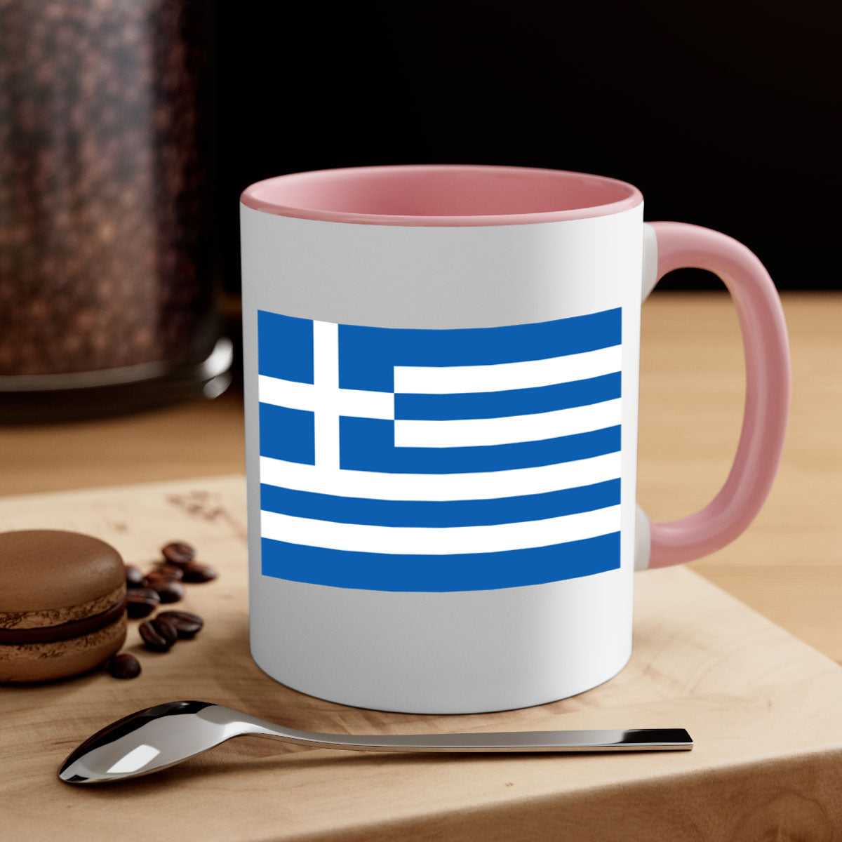 Greece 131# Mug featuring a glossy finish with a colored handle and interior, available in multiple colors and sizes.