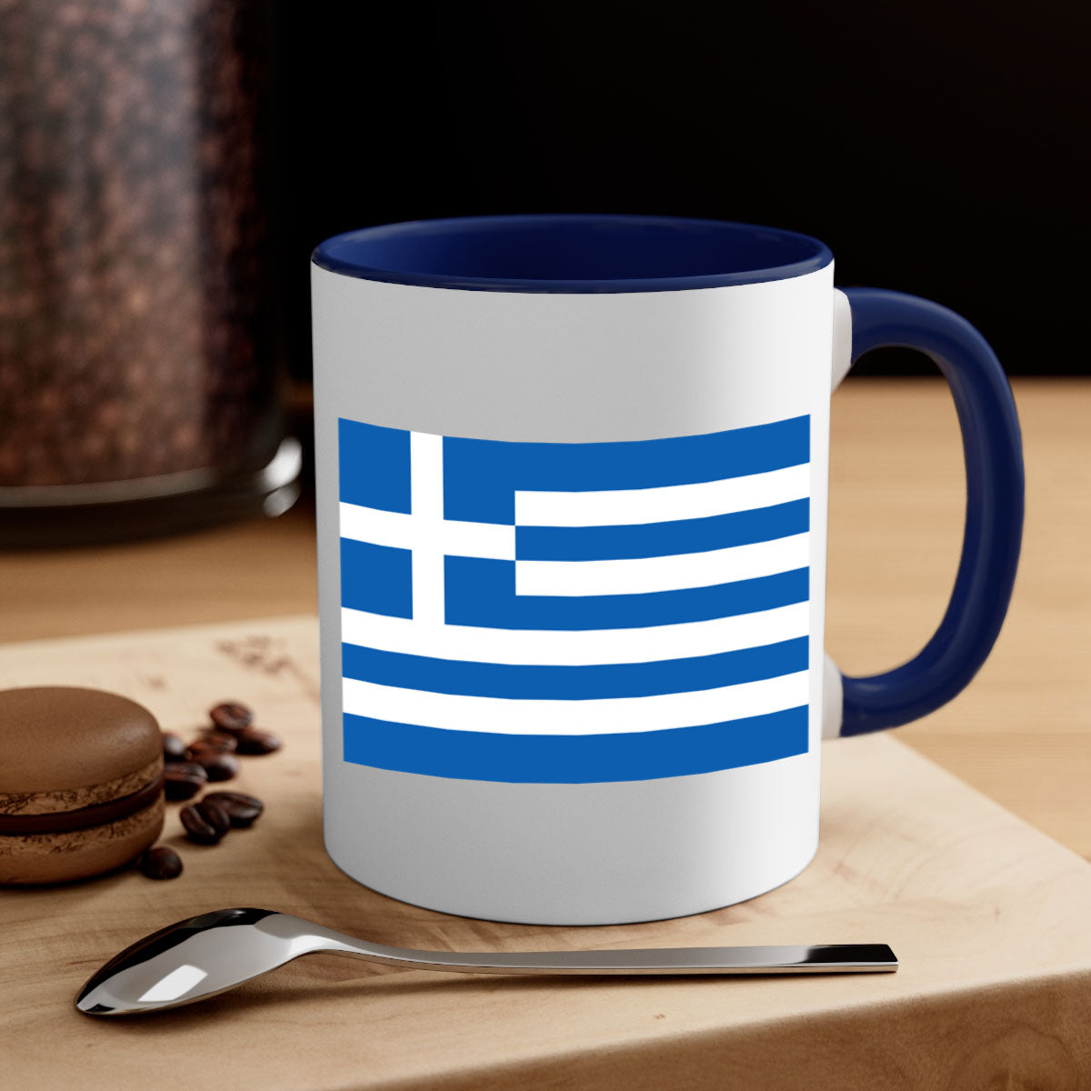 Greece 131# Mug featuring a glossy finish with a colored handle and interior, available in multiple colors and sizes.